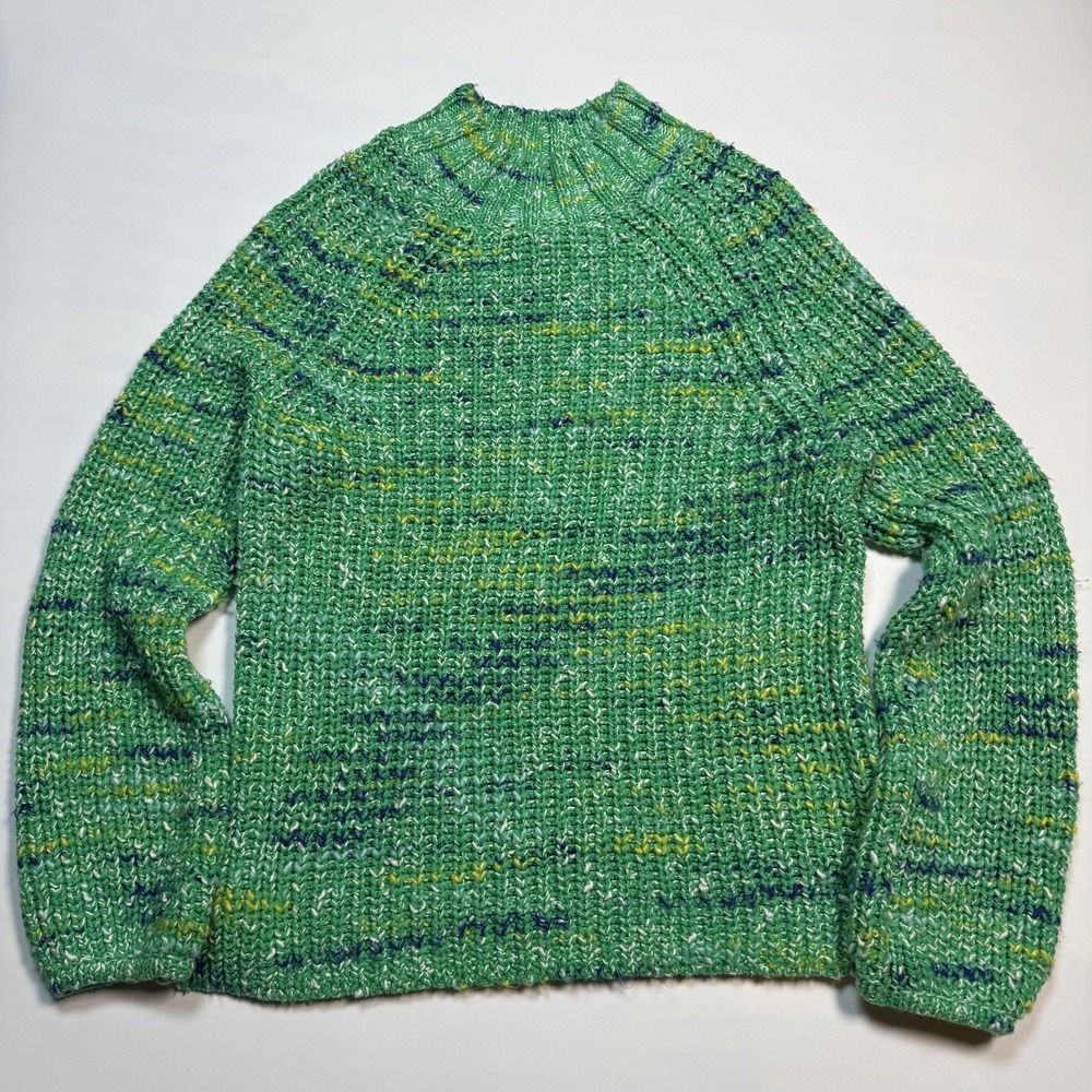 Gap Sweater Womens Small Green Mock Neck Chunky Knit Cotton Pullover